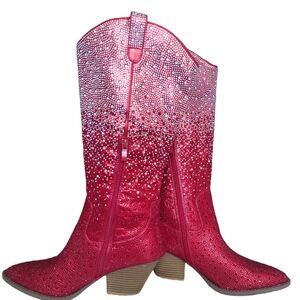 Red studded cowboy style boots size 10 by Styleloop